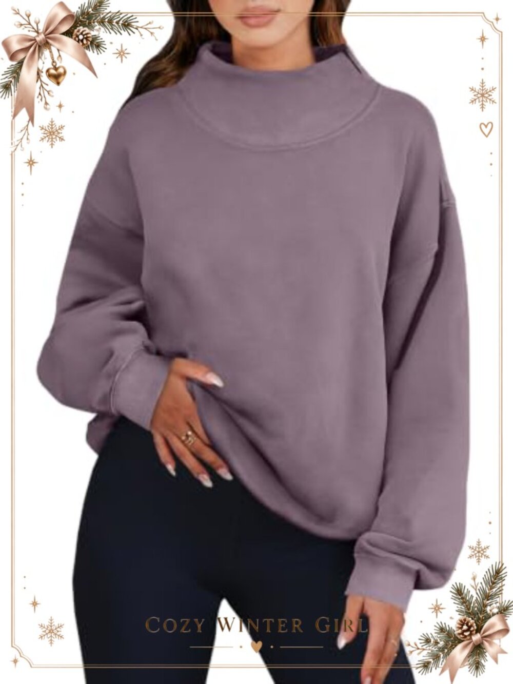 Oversized Turtleneck Pullover Hoodie Long Sleeve Fleece Lined Sweatshirt